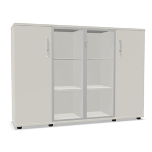 Biroja skapis NUWO GLASS COMBI, 3 plaukti, 1140x1600x420 mm, konfigurējams - Ergostock.lv
