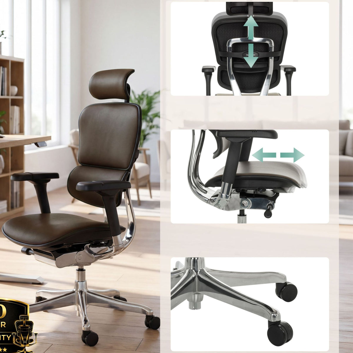 Biroja krēsls Ergohuman ELITE DARK BROWN LEATHER