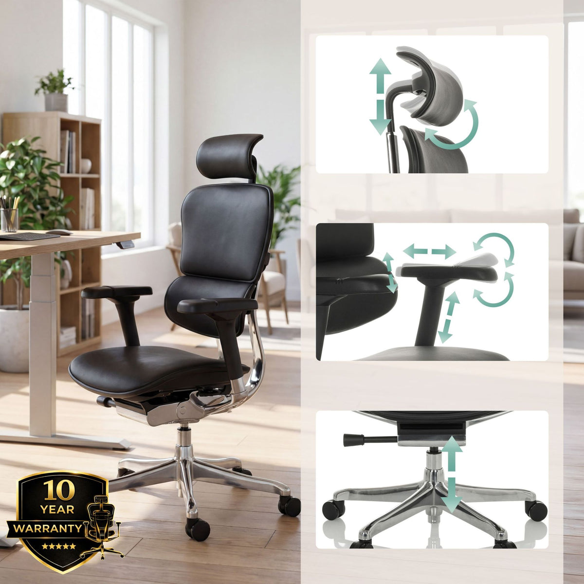 Biroja krēsls Ergohuman ELITE BLACK LEATHER