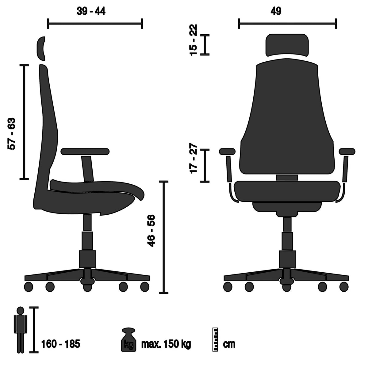 Biroja krēsls Ergohuman ELITE BLACK LEATHER