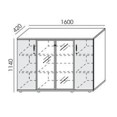 Biroja skapis NUWO GLASS COMBI, 3 plaukti, 1140x1600x420 mm, konfigurējams - Ergostock.lv