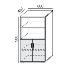 Biroja skapis NUWO, 4 plaukti, ar durvīm, 1500x800x420 mm, konfigurējams - Ergostock.lv