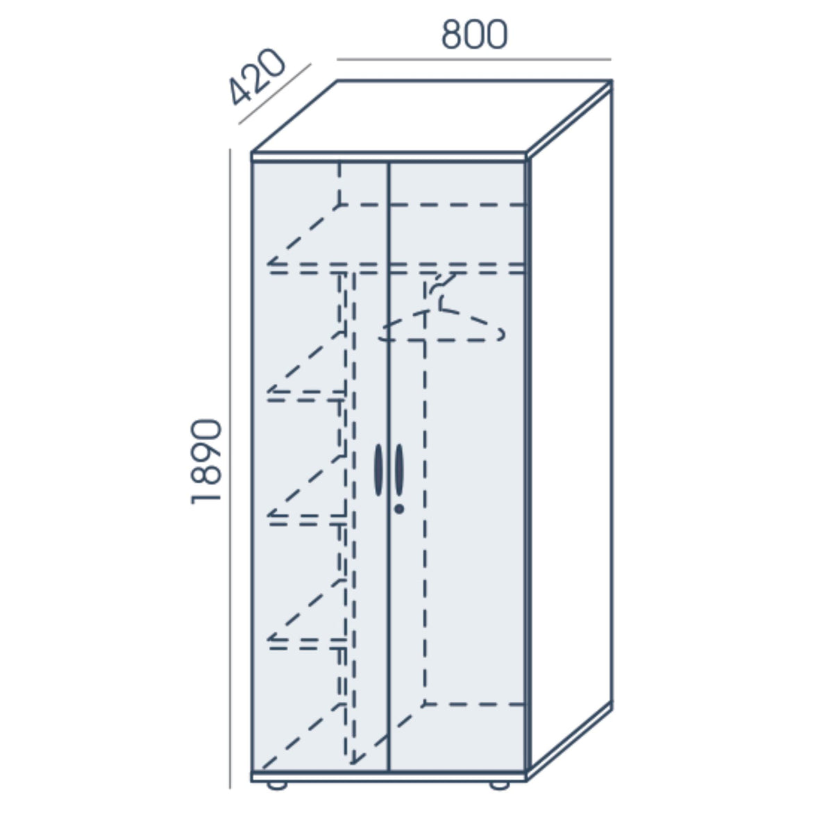 Garderobes skapis NUWO, ar plauktiem un stangu, 1890x800x420 mm, konfigurējams - Ergostock.lv