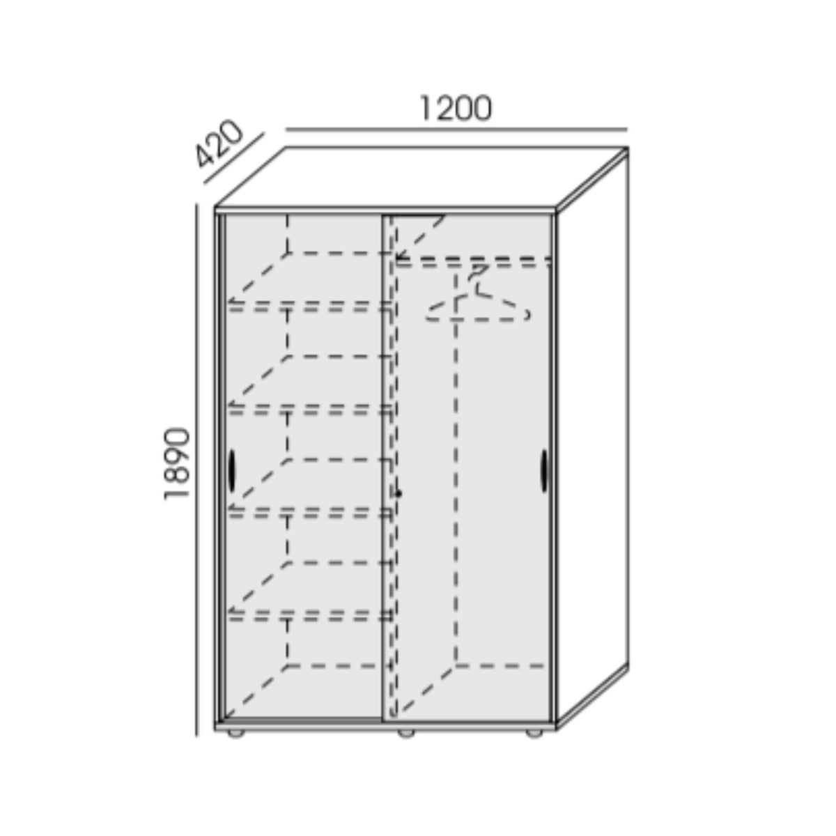 Garderobes skapis NUWO, ar plauktiem un stangu, 1890x1200x420 mm, konfigurējams - Ergostock.lv