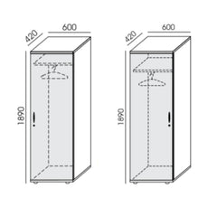 Garderobes skapis NUWO, ar plauktu un stangu, 1890x600x420 mm, konfigurējams - Ergostock.lv