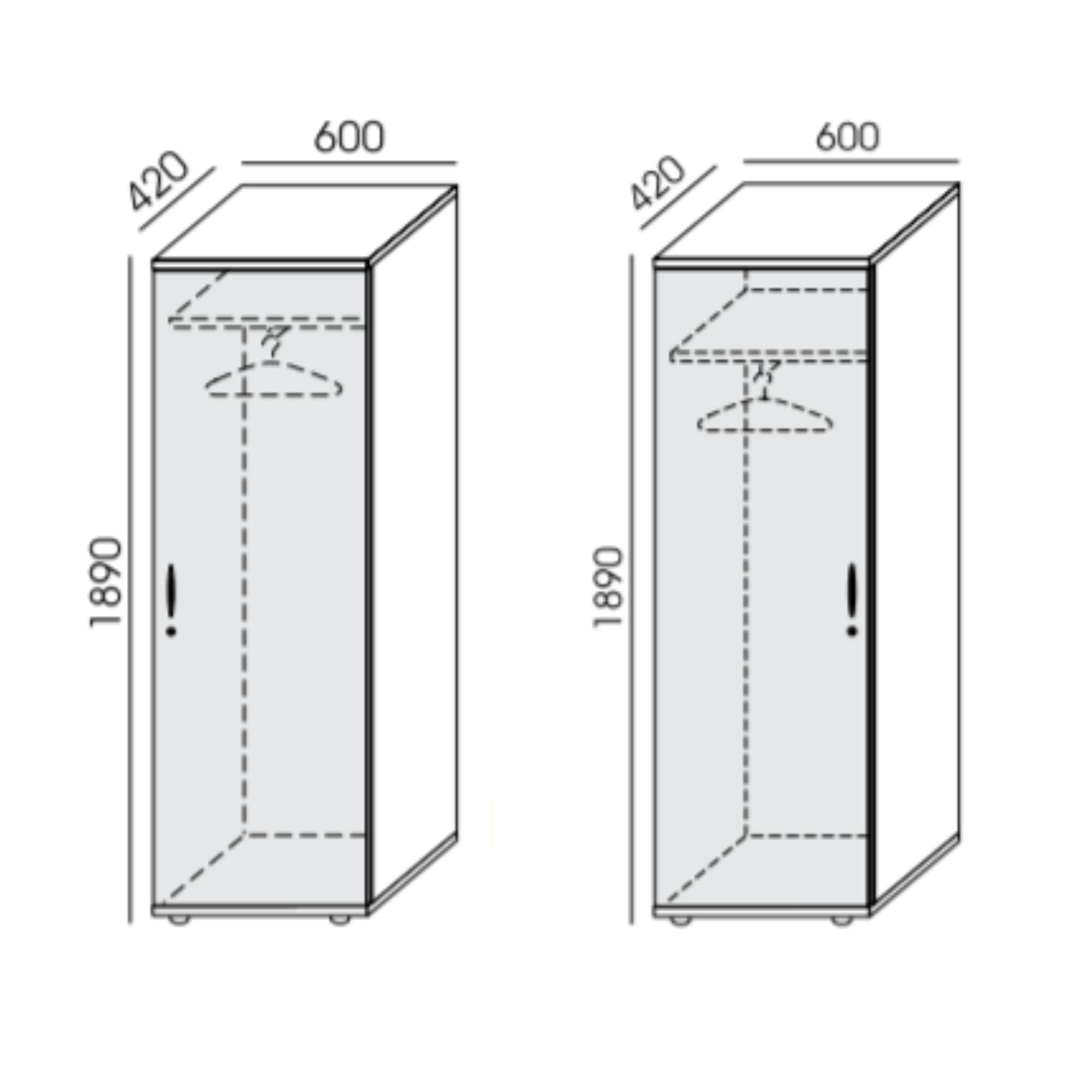 Garderobes skapis NUWO, ar plauktu un stangu, 1890x600x420 mm, konfigurējams - Ergostock.lv