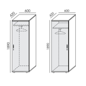 Garderobes skapis NUWO, ar plauktu un stangu, 1890x600x420 mm, konfigurējams - Ergostock.lv