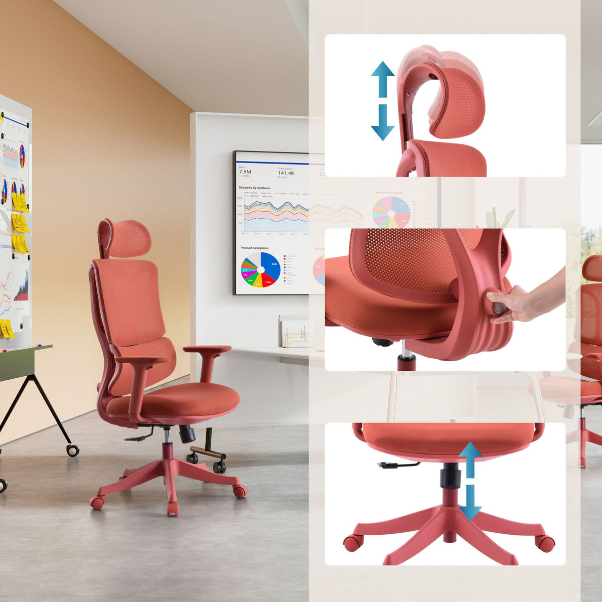 Biroja krēsls ERGOMY COLORE II, sarkans