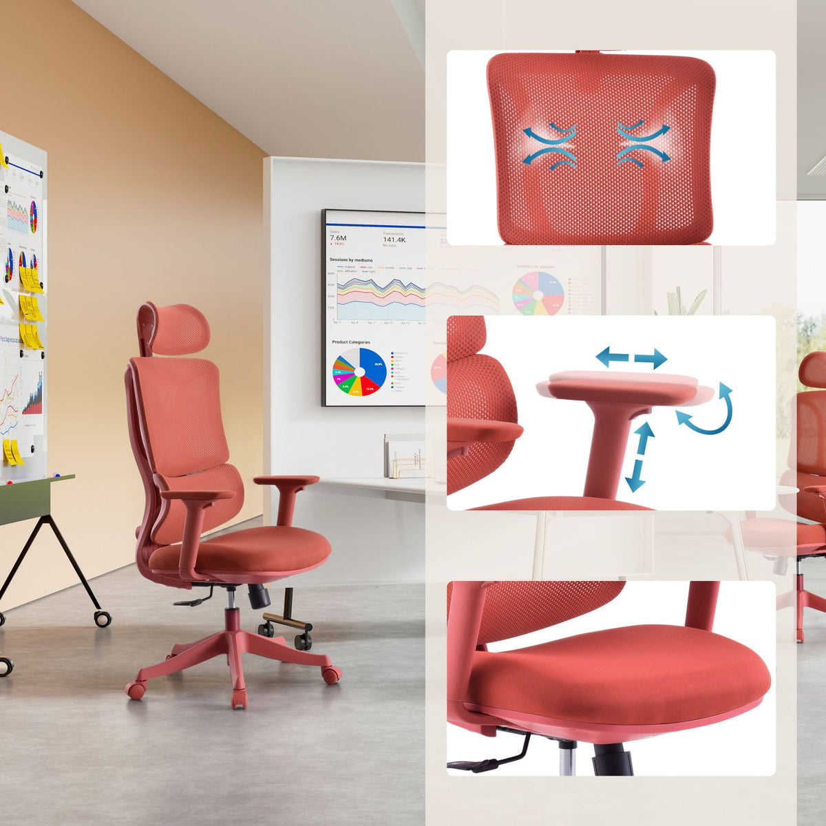 Biroja krēsls ERGOMY COLORE II, sarkans