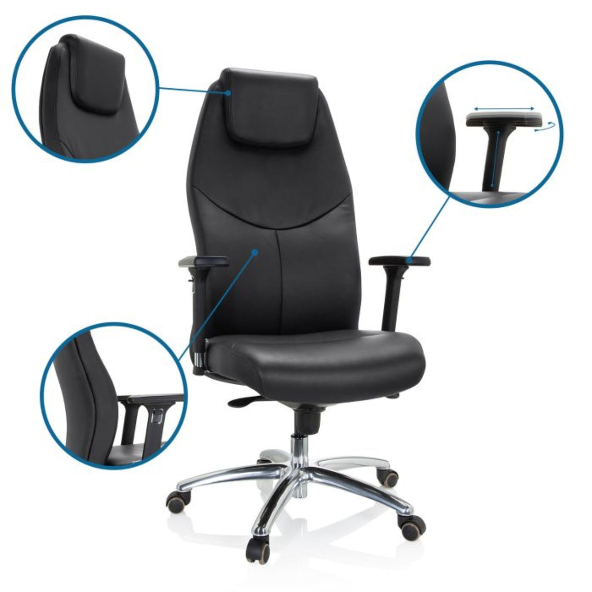 Biroja krēsls Ferrara Executive, melns (līdz 220 kg)