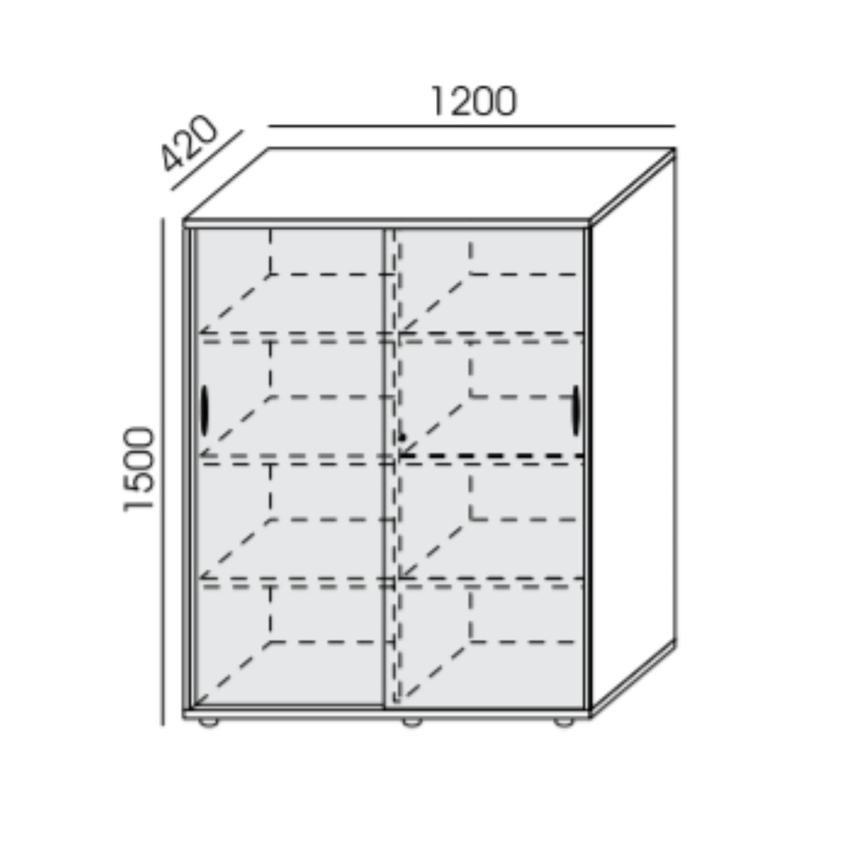 Biroja skapis NUWO ar bīdāmām durvīm, 4 plaukti, 1500x1200x420 mm, konfigurējams - Ergostock.lv