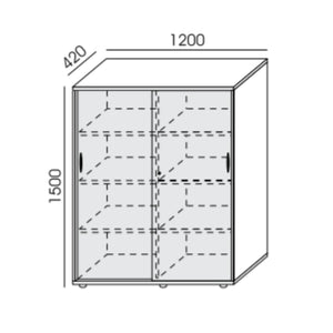 Biroja skapis NUWO ar bīdāmām durvīm, 4 plaukti, 1500x1200x420 mm, konfigurējams - Ergostock.lv