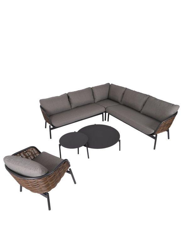 Āra mēbeļu komplekts Snapty Garden Borneo, stūra dīvāns, krēsls un 2 galdiņi-Ergostock