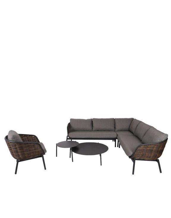 Āra mēbeļu komplekts Snapty Garden Borneo, stūra dīvāns, krēsls un 2 galdiņi-Ergostock