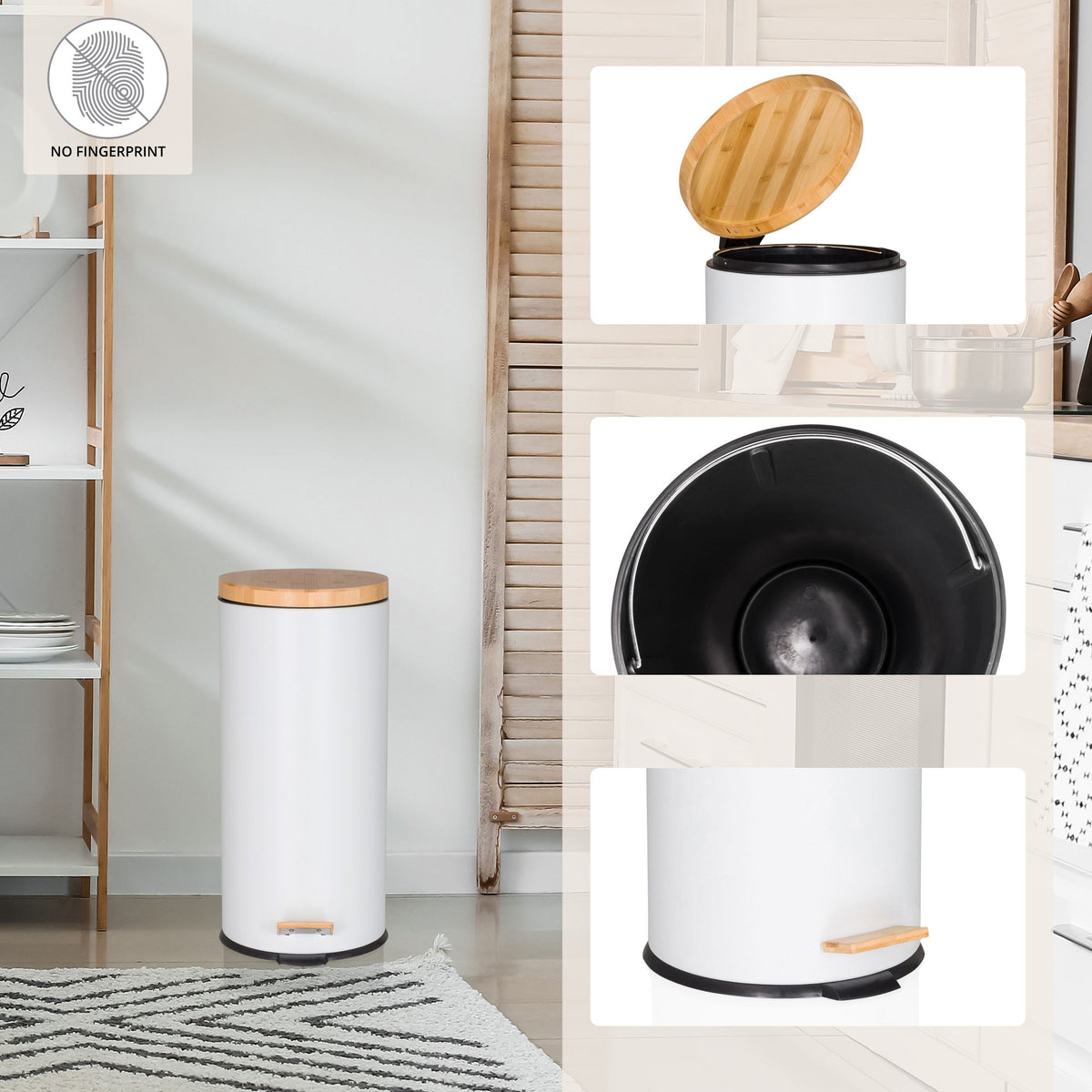 Atkritumu tvertne CLEAN BAMBOO White 30 L