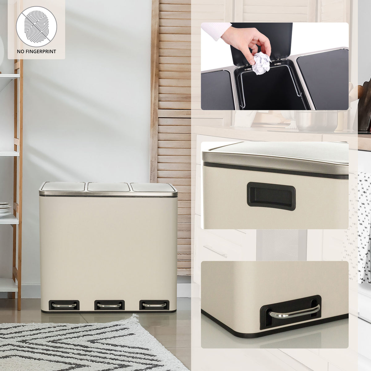 Atkritumu tvertne CLEAN PRO Beige, 3 x 18 L