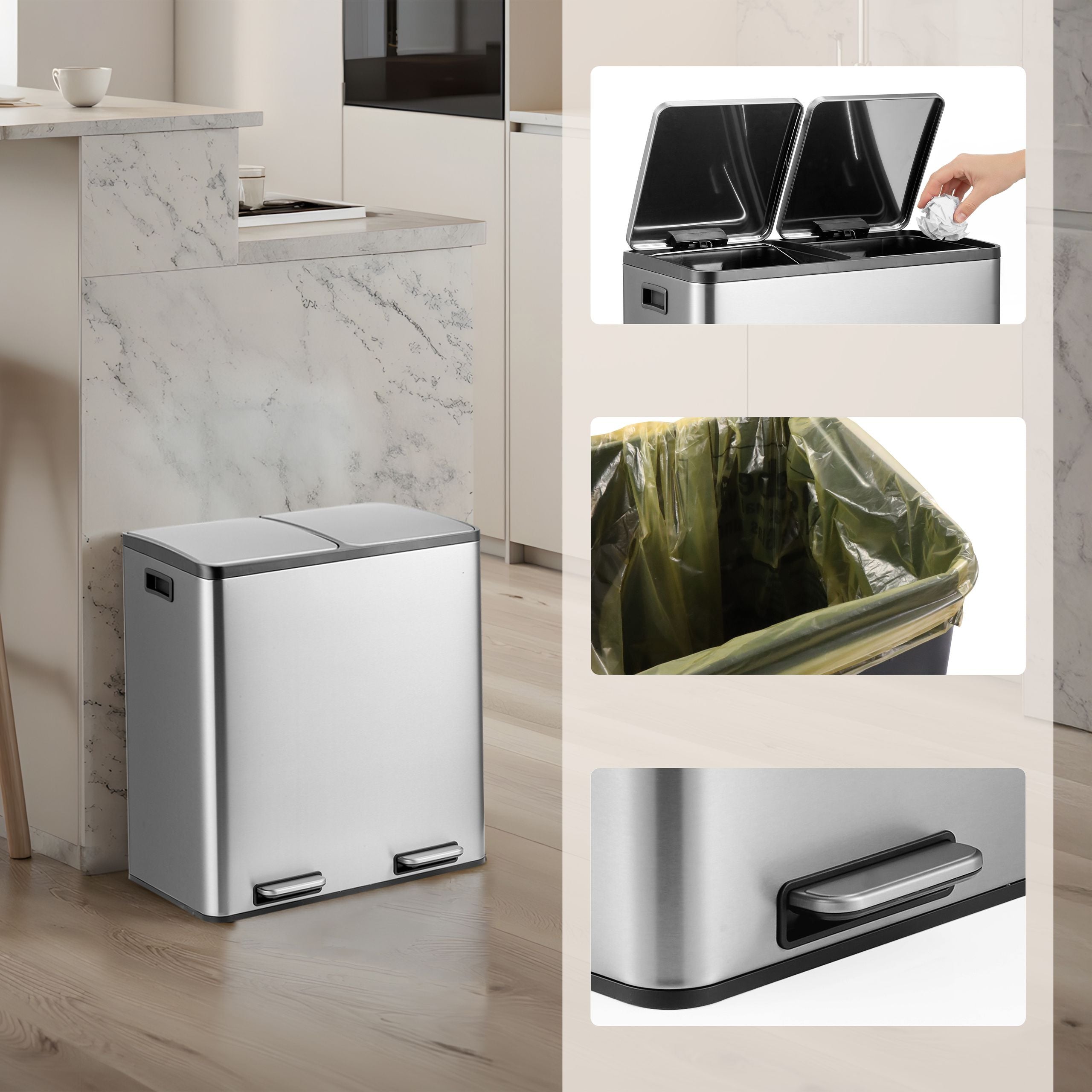 Atkritumu tvertne CLEAN Stainless 2 x 30 L