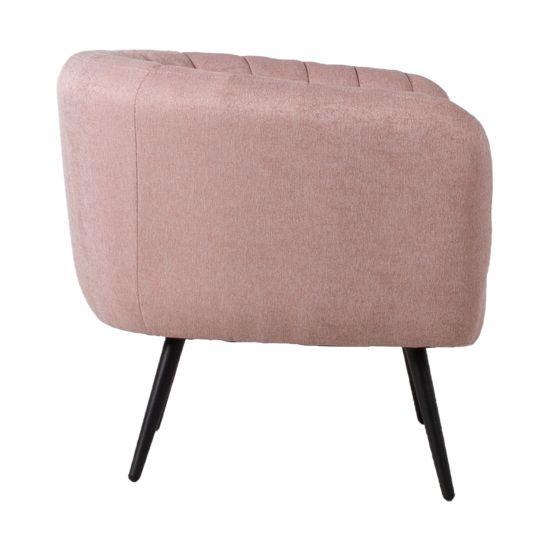 Atpūtas krēsls TUCKER 78x71xH69cm, rozā auduma, melnas metāla kājas