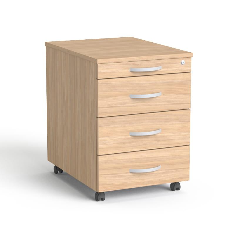 Atvilktņu bloks uz riteņiem, 4 atvilktnes, slēdzams, Amber oak