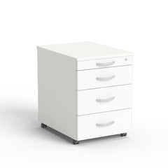 Atvilktņu bloks uz riteņiem, 4 atvilktnes, slēdzams, balts - Ergostock.lv