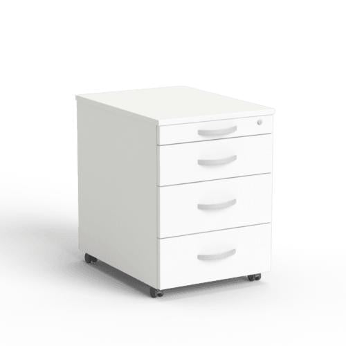 Atvilktņu bloks uz riteņiem, 4 atvilktnes, slēdzams, balts - Ergostock.lv