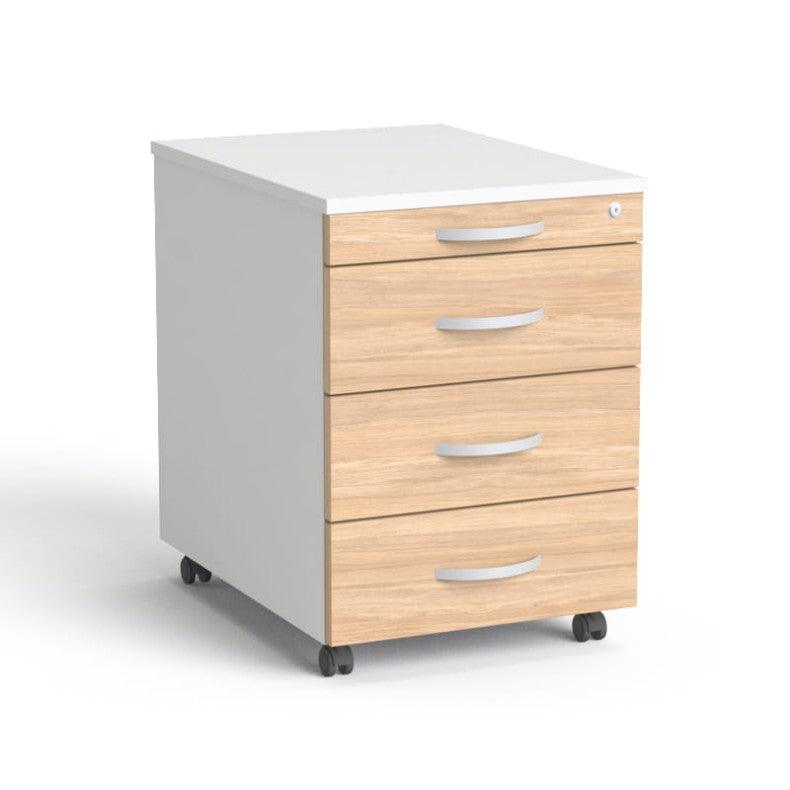 Atvilktņu bloks uz riteņiem, 4 atvilktnes, slēdzams, balts/ Amber Oak-Ergostock