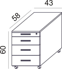 Atvilktņu bloks uz riteņiem, 4 atvilktnes, slēdzams, balts/ Amber Oak-Ergostock