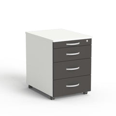 Atvilktņu bloks uz riteņiem, 4 atvilktnes, slēdzams, balts/ grafīta - Ergostock.lv