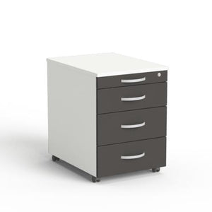 Atvilktņu bloks uz riteņiem, 4 atvilktnes, slēdzams, balts/ grafīta - Ergostock.lv