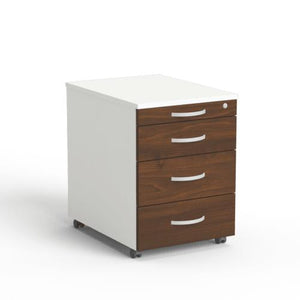 Atvilktņu bloks uz riteņiem, 4 atvilktnes, slēdzams, balts/ riekstkoka - Ergostock.lv