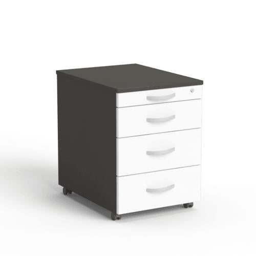 Atvilktņu bloks uz riteņiem, 4 atvilktnes, slēdzams, grafīta/ balts - Ergostock.lv