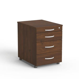 Atvilktņu bloks uz riteņiem, 4 atvilktnes, slēdzams, riekstkoka - Ergostock.lv