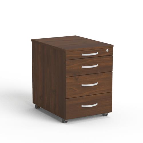 Atvilktņu bloks uz riteņiem, 4 atvilktnes, slēdzams, riekstkoka - Ergostock.lv