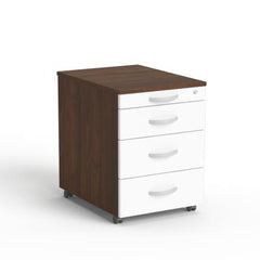 Atvilktņu bloks uz riteņiem, 4 atvilktnes, slēdzams, riekstkoka/ balts - Ergostock.lv