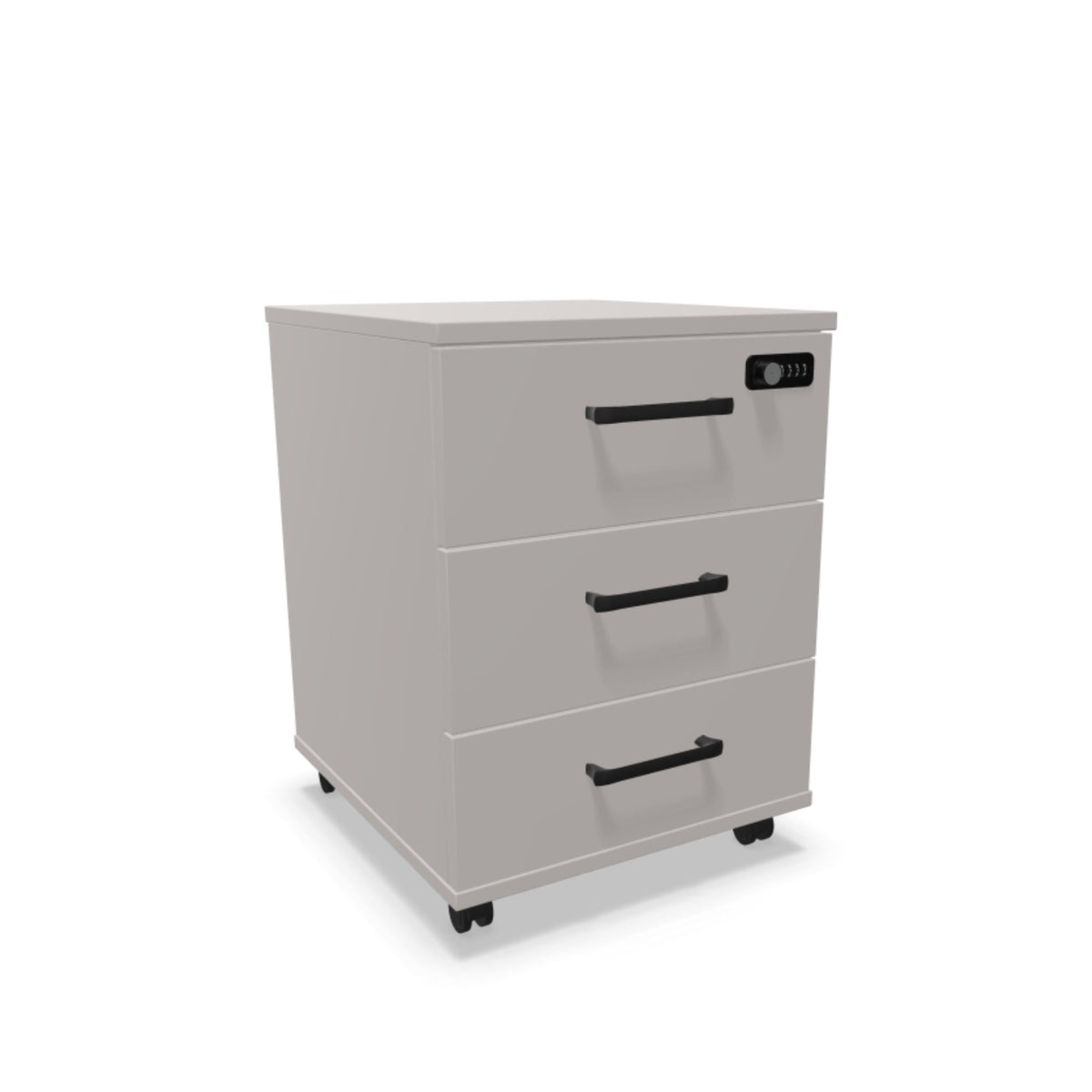 Atvilktņu bloks uz riteņiem AV-3, ar kodu un atslēgu slēdzamas 3 atvilktnes, konfigurējams - Ergostock.lv