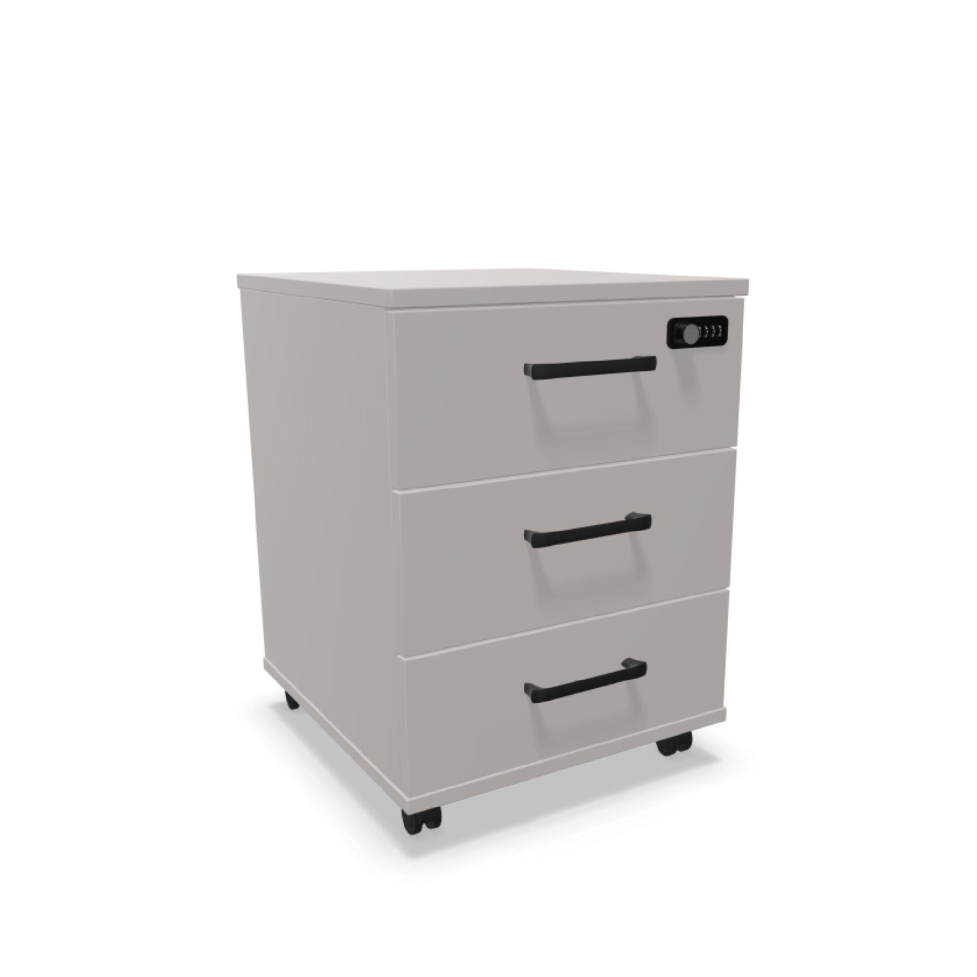 Atvilktņu bloks uz riteņiem AV-3, ar kodu un atslēgu slēdzamas 3 atvilktnes, konfigurējams - Ergostock.lv