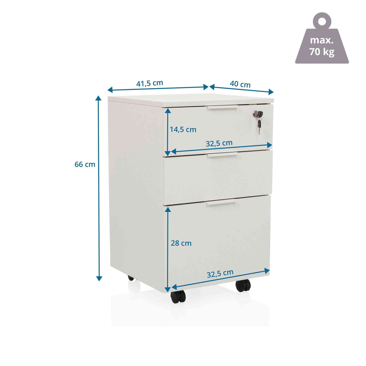 Atvilktņu bloks uz riteņiem LOCK, 3 atvilktnes, balts, slēdzams FD-Ergostock