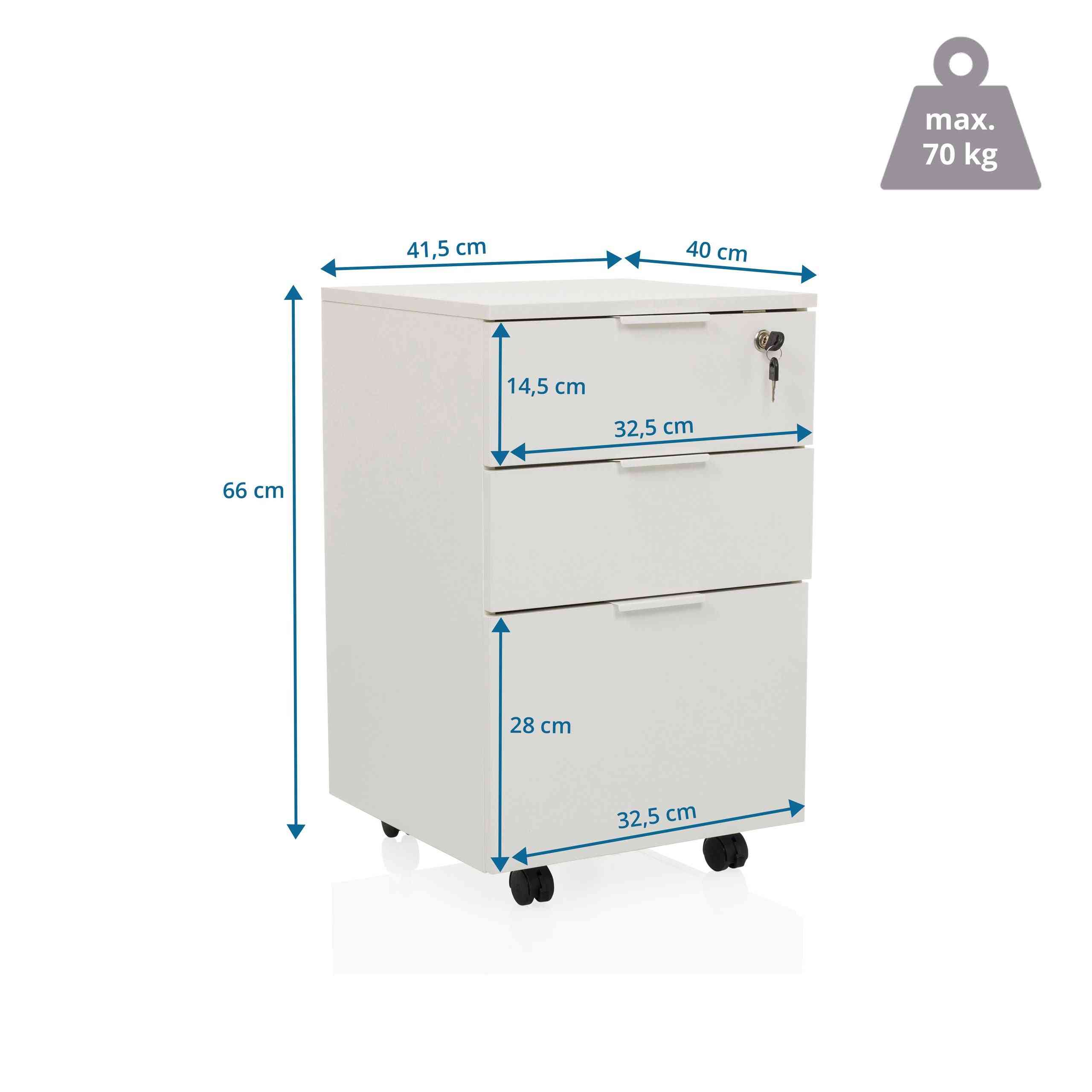 Atvilktņu bloks uz riteņiem LOCK, 3 atvilktnes, balts, slēdzams FD-Ergostock