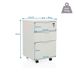 Atvilktņu bloks uz riteņiem LOCK, 3 atvilktnes, balts, slēdzams FD-Ergostock