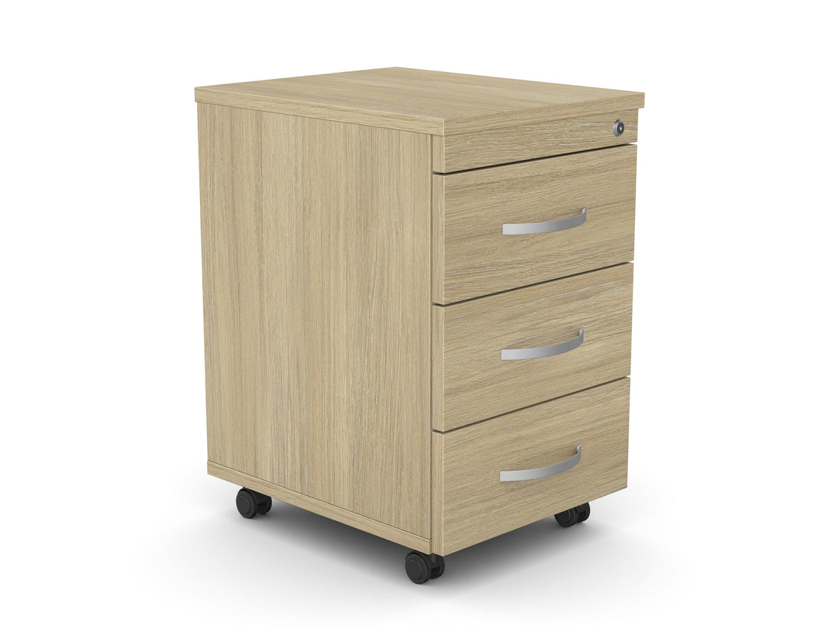 Atvilktņu bloks uz riteņiem SLIM, 3 atvilktnes, slēdzams – Amber Oak / Amber Oak / Metāls