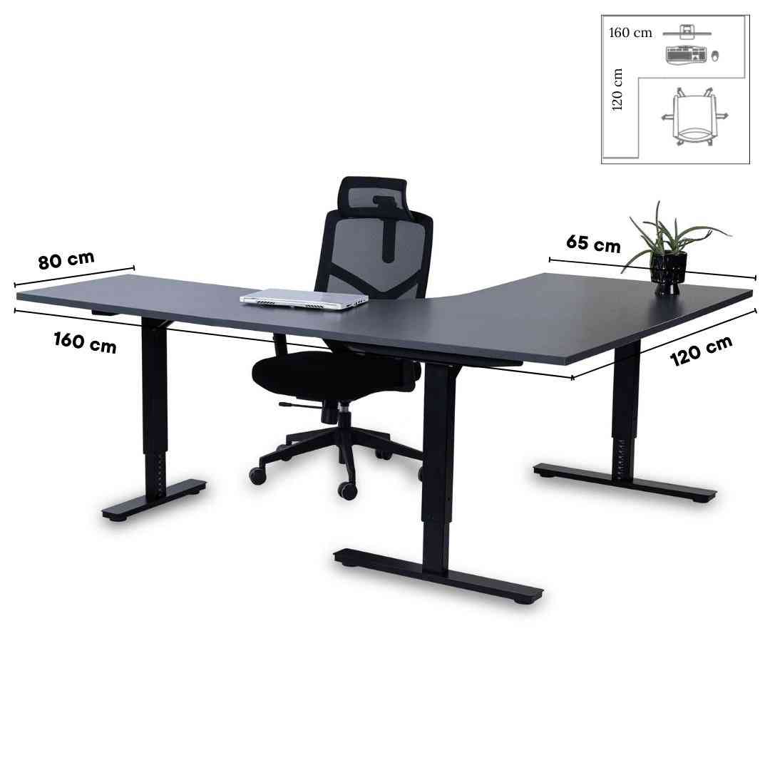 Biroja galds Forza Line L forma 160 cm x 120 cm – Antracīts / Melna / Kreisais