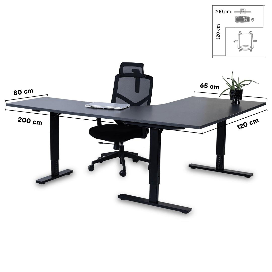 Biroja galds Forza Line L forma 200 cm x 120 cm – Antracīts / Melna / Kreisais