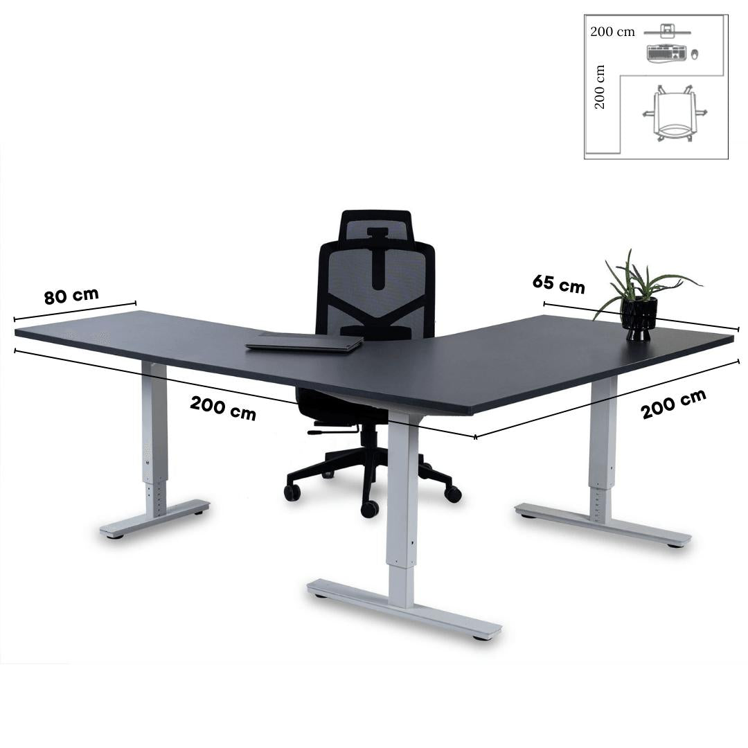 Biroja galds Forza Line L forma 200 cm x 200 cm – Antracīts / Balta / Kreisais