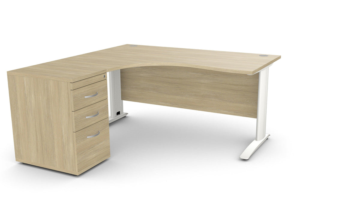 Biroja galds THEO CORNER SET 160 x 160 cm, ar atvilktņu bloku – Amber Oak / Kreisajā pusē / Balta