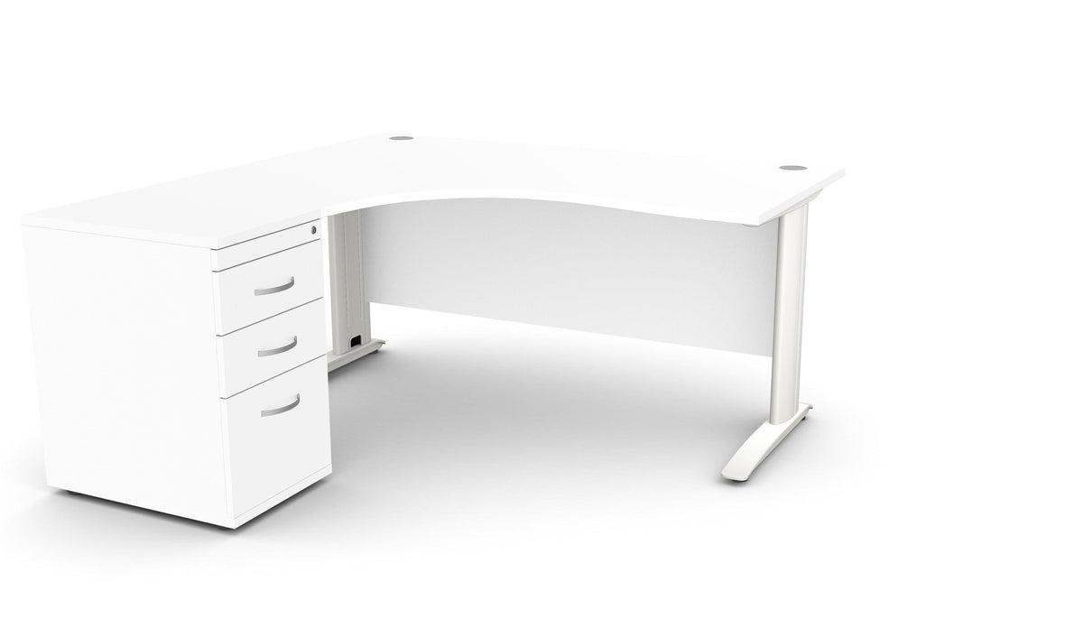 Biroja galds THEO CORNER SET 160 x 160 cm, ar atvilktņu bloku – Balta / Kreisajā pusē / Balta