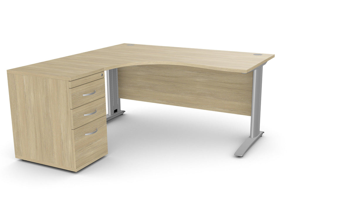 Biroja galds THEO CORNER SET 160 x 160 cm, ar atvilktņu bloku – Amber Oak / Kreisajā pusē / Sudraba