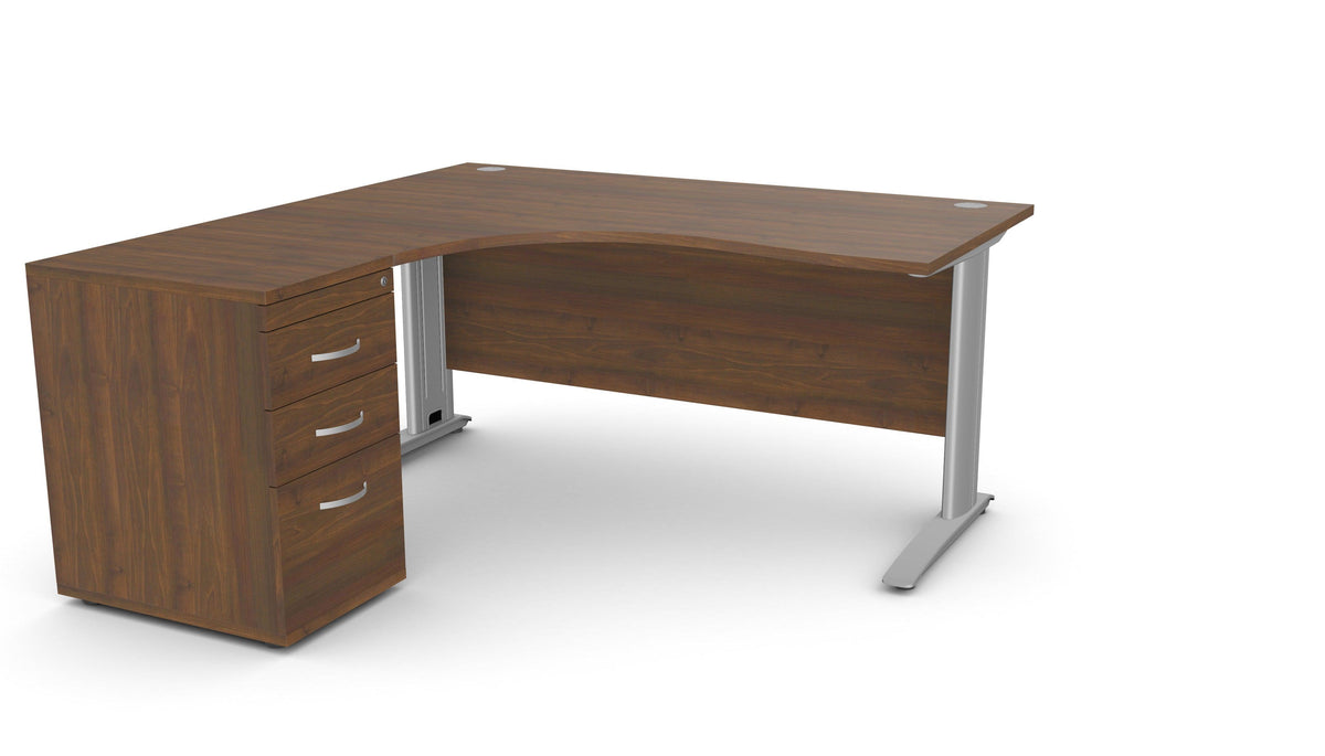 Biroja galds THEO CORNER SET 160 x 160 cm, ar atvilktņu bloku – Riekstkoks / Kreisajā pusē / Sudraba