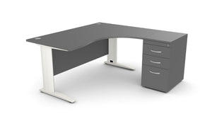 Biroja galds THEO CORNER SET 160 x 160 cm, ar atvilktņu bloku - Ergostock.lv