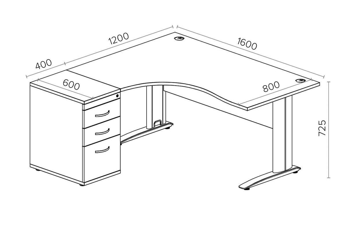 Biroja galds THEO CORNER SET 160 x 160 cm, ar atvilktņu bloku