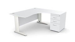 Biroja galds THEO CORNER SET 160 x 160 cm, ar atvilktņu bloku - Ergostock.lv